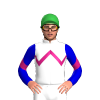 WHITE, MAGENTA ZIGZAG CHEVRON, MEDIUM BLUE SLEEVES, MAGENTA CHEVRON, Green cap