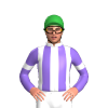 WHITE, MEDIUM PURPLE STRIPES, MEDIUM PURPLE SLEEVES, WHITE ARMBANDS, Green cap