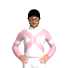 WHITE, LIGHT PINK CROSSED SASHES, SLEEVES, WHITE ARMBAND, Black cap