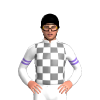 WHITE, GREY CHECKS,WHITE SLEEVES,MEDIUM PURPLE DOUBLE ARMBANDS, Black cap