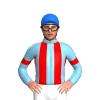 SKY BLUE, RED STRIPES, SKY BLUE SLEVEES, RED ARMBANDS, Blue cap