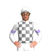 WHITE, GREY CHECKS,WHITE SLEEVES,MEDIUM PURPLE DOUBLE ARMBANDS, White cap