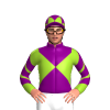 YELLOW GREEN,PURPLE DIABLO,COLLAR,YELLOW GREEN SLEEVES,PURPLE CHEVRONS,PURPLE CAP,YELLOW GREEN DIAMONDS