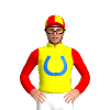 Yellow, Blue Horseshoe, Red Sleeves, Red And Yellow Quartered Cap