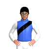 Royal Blue, Black Sash, White Sleeves, Black Cap