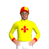 YELLOW, RED FLEUR DE LYS, CUFFS, CAP, YELLOW QUARTERS