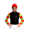 BLACK,RED SLEEVES,YELLOW GREEN HOOPS,RED CAP, BLACK POM POM