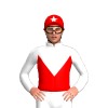 RED,WHITE BIB, COLLAR, SLEEVES,RED CAP,WHITE STAR