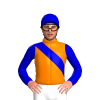 ORANGE, MEDIUM BLUE RIGHT SASH, SLEEVES, CAP 