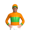 ORANGE, GREEN BAND CUFFS, ORANGE CAP, GREEN PEAK