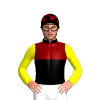 Black And Maroon Halves, White Bull Motif, Yellow Sleeves, Black And Maroon Checked Cap