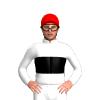 White, Black Band, Red Cap