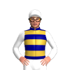 Navy Blue, Gold Hoops, White Sleeves And Cap