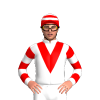 White, Red Vee, Hooped Sleeves, Red Cap, White Hoops