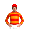Red, Orange Hoops, Diamonds Sleeves, Red Cap