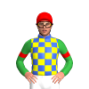Royal Blue, Yellow Checks, Green Sleeves, Red Armbands And Cap