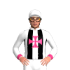 White, Black Stripes, Pink Maltese Cross, White Sleeves And Pink Cuffs