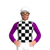White, Black Checks, Purple Sleeves