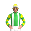 Green, White Braces, Yellow Hooped Sleeves And Cap
