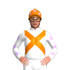White, Orange Crossed Sashes, Mauve Stars Sleeves And Cap, Orange Pom Pom