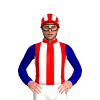 Red, White Stripes, Dark Blue Sleeves, Red And White Striped Cap