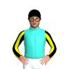 TURQUOISE, YELLOW AND BLACK STRIPED SLEEVES, BLACK CAP