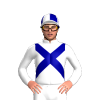 WHITE,DARK BLUE CROSSED SASH,WHITE CAP,DARK BLUE QUARTERS