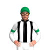 BLACK , WHITE STRIPES, WHITE SLEEVES, EMERALD GREEN ARM BANDS , CAP