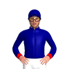 NAVY BLUE, TWO RED ZIG ZAG BANDS, NAVY BLUE SLEEVES WITH RED CUFFS, NAVY BLUE CAP