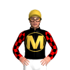 BLACK, GOLD M, CIRCLE, BLACK SLEEVES, RED CHECKS, GOLD CAP