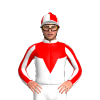 White, Red Vee Yoke, Striped Sleeves, Quartered Cap, Red Pom Pom