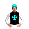 Black, Aqua Maltese Cross, White Sleeves And Aqua Cap