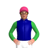 Navy Blue, Yellow Jagged Top Third, Bottle Green Sleeves, Yellow Jagged Top Third, Baby Pink cap