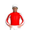 Red, White Striped Sleeves And White Cap