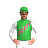 Green, Pink Checked Sash, White Sleeves, Green Cap