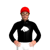 Black, Red And White Horse Head And Flames, Red Flames On Sleeves, Red Cap