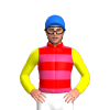 Red And Pink Hoops, Yellow Sleeves, Blue Cap