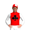 Red With Black Club, White Sleeves, Red And White Quartered Cap