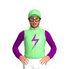 Light Green, Purple Lightning Bolt And Sleeves, Lightning Bolt Cap