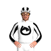 White, Black Horseshoe And Horse Head, Striped Sleeves And Cap