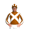 Brown, White Crossed Sashes, Striped Sleeves And Cap