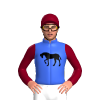 Royal Blue, Black Horse And Rider, Burgundy Sleeves And Cap With Royal Blue Circles