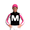 Black, White M, Pink And White Striped Sleeves, Pink Cap, White Pom Pom