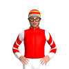 RED, WHITE SIX STARS,WHITE SLEEVES,RED CHEVRONS , GOLD CAP, RED HOOPS,WHITE PEAK