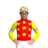 RED, YELLOW STARS, YELLOW SLEEVES, LAVENDER DOUBLE ARMBANDS, YELLOW CAP, LAVENDER CHECKS,WHITE PEAK