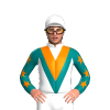 WHITE, TEAL DOUBLE VEE, ORANGE VEE, TEAL SLEEVES, ORANGE STARS, WHITE CAP, TEAL CIRCLE