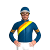 INDIGO, ORANGE, YELLOW RAYS, INDIGO SLEEVES ,ORANGE AND YELLOW ARMBANDS, WHITE PEAK