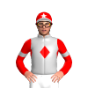 SILVER, RED DIAMOND BAND, RED SLEEVES, SILVER ARMBANDS,RED CAP, WHITE STAR, PEAK