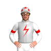 SILVER, RED LIGHTNING BOLT , WHITE SLEEVES , RED DOUBE ARMBAND, SILVER CAP , RED STARS, WHITE PEAK