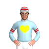 LIGHT BLUE, YELLOW HEART, LIGHT BLUE SLEEVES, RED DOUBLE ARMBANDS, HOOPS CAP, WHITE PEAK